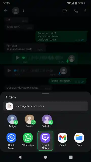 Android share sheet with the Gyuret Notes app highlighted